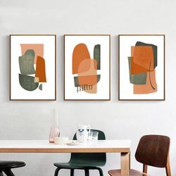 modern abstract, 3 piece art, terracotta wall art, large abstract poster, set of 3 prints, downloadable art, geometric
