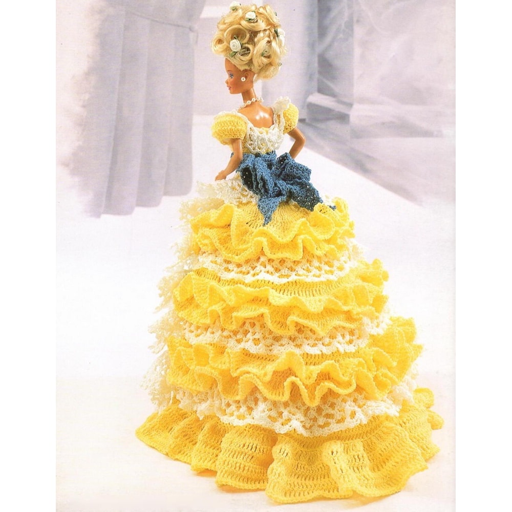 Beautiful yellow dress for Barbie-gown crochet vintage pattern 1.jpg