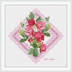 cross stitch pattern roses flowers frame ornamet with effect lace nature panel counted crossstitch pattern download pdf