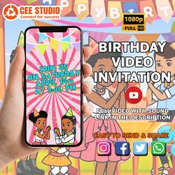 gracie's corner birthday party animated video invitation for boy or girl