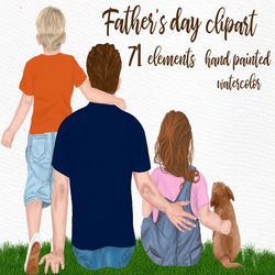 Father and children clipart: "FATHER'S DAY CLIPART" Daddy clipart Watercolor clipart Man Clipart Little Boy Best Dad cli