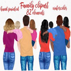 family clipart: "parents and kids" family sitting beach landscape dad mom children watercolor people siblings clipart fa