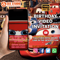 Cars Video Invitation, Cars Bithday Party, Cars video invite, Cars animated invitation, Cars invitation, Lightning