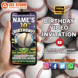 baseball birthday party video invitation, all star video invite, mlb wiffle ball softball birthday video evite