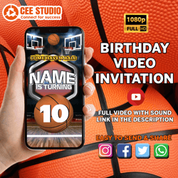 Basketball Animated video invitation for birthday party with a child's photo, Basketball Invitation digital
