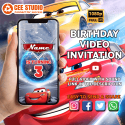 cars video invitation, cars birthday invitation, cars invitation, lightning mcqueen invitation, personalized, cars