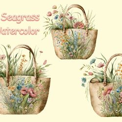 floral seagrass bag watercolor