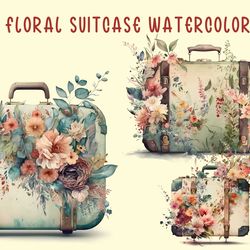 floral suitcase watercolor