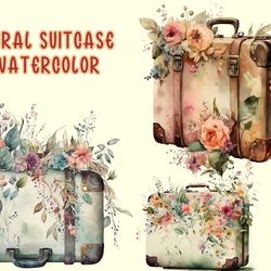 floral suitcase watercolor