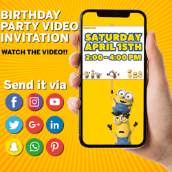 Minions Video Invitation, Minions Birthday Invitation Video, Minions Birthday video, despicable me Birthday Invitation