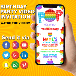 Pop It Invitation, Pop It Birthday Party, Fidget Party Invitation, Pop It Fidget Invite, Pop It Neon Glow Party
