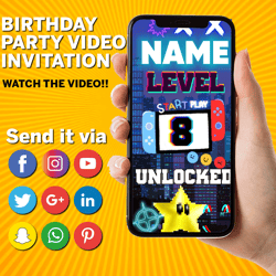 Video Game Invitation, Video Gamer digital party evite, Gaming Party Invitation, Video Game Birthday Invitation