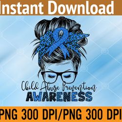 child abuse prevention awareness messy hair bun png, digital download