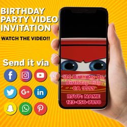 cars video invitation, cars bithday party, cars video invite, cars animated invitation, cars invitation, lightning