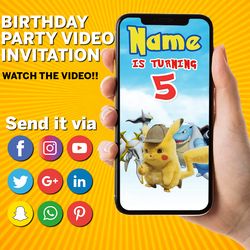 pokemon video invitation, pokemon unite birthday party, kids, fun, pokemon themed party, video invite, pokemon