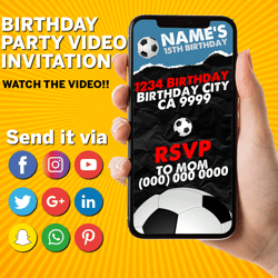 Soccer video Invitation, Soccer Party Video Invitation, Soccer Animated Video, Soccer Custom Invite, soccer party