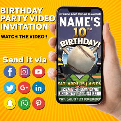 Baseball Birthday Party Video Invitation, all star video invite, mlb wiffle ball softball birthday video evite