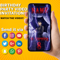 Wednesday Birthday Video Invitation Wednesday Addams Birthday Party Invitation Wednesday Animated Invite Digital