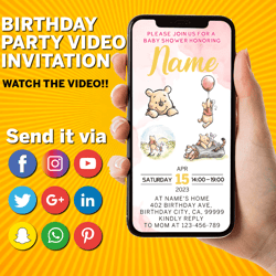 POOH - Bear Baby Shower Invitation, Classic Winnie-The-Pooh Baby Sprinkle, Baby Shower Video Invitation, Digital Baby