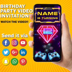 Video Game Invitation, Gamer Birthday Video Invitation, Video game party Animated Video