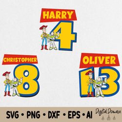 personalised toy story kids unisex birthday svg: birthday boy disney svg, disney theme party, buzz and woody personalise
