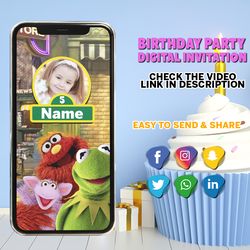 sesame street animated invite, animated birthday invitation, birthday party invite, invitation video