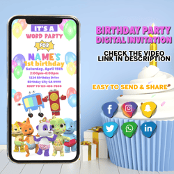 Word Party Invitation, Word party birthday invitation, Word party Video Invite, Word party Animated Invitation, Word