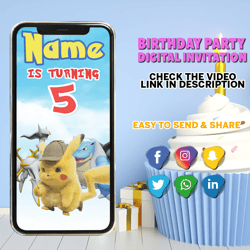 Pokemon Video Invitation, pokemon unite birthday party, kids, fun, pokemon themed party, video invite, pokemon animated