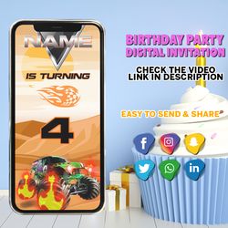 monster truck invitation, monster truck birthday invitation, monster jam invitation, smash and crash, truck invite