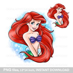 Princess Ariel Mermaid Clipart Sublimation design