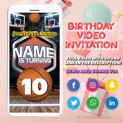 basketball animated video invitation for birthday party with a child's photo, basketball invitation digital
