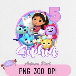 dollhouse inspired birthday png, gabbys theme party png, personalized png kids, gift birthday png, family png