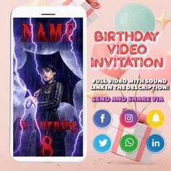 wednesday birthday video invitation wednesday addams birthday party invitation wednesday animated invite digital
