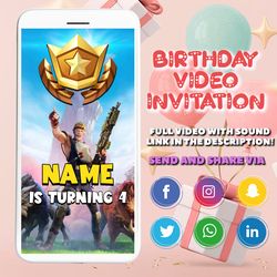 kids birthday invitation, kids digital invitation, kids video invitation, kids birthday invite fort nite, special