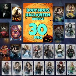 30 files bodymods halloween png bundle, halloween png, painting halloween, harley quinn, marilyn monroe, chucky png