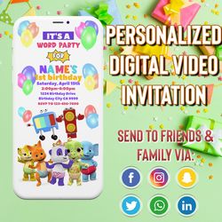 Word Party Invitation, Word party birthday invitation, Word party Video Invite, Word party Animated Invitation