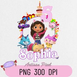Personalized Png kids, Gift Birthday Png, Dollhouse Inspired Birthday Png, Gabbys Theme Party Png, Family Png Custom