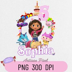 personalized png kids, gift birthday png, dollhouse inspired birthday png, gabbys theme party png, family png custom