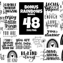 48 files boho rainbow bundle svg, trending svg, boho rainbow, quote svg, be kind aways, rainbow silhouette, funny quotes