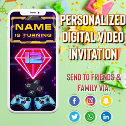 video game invitation, gamer birthday video invitation, video game party animated video