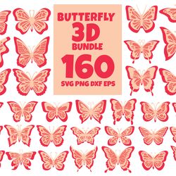 160 butterfly 3d bundle svg, trending svg, butterfly svg, butterfly 3d, butterfly png, butterfly bundle, animal svg