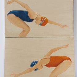 2 Original oil paintings on stretched canvases "The Swimmer" (20*30 cm).