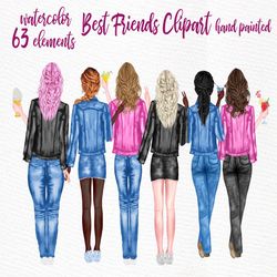 Best Friends Clipart: "JEANS JACKET GIRLS" Bff clipart Besties jacket Customizable clipart Custom besties Soul Sisters B