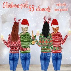 Christmas Girls Clipart: "BEST FRIEND CLIPART" Christmas Mug design Customizable clipart Bff clipart Matching sweaters G