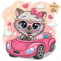 Cute Cartoon White Kitty PNG, clipart, Sublimation Design, kitten, Love, Kitty, Print, clip art, Car