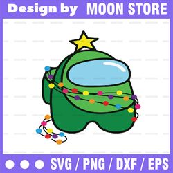 among us christmas tree svg, green among us, impostor, game meme clipart, christmas gift for gamer, svg files for cricut