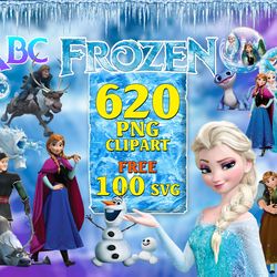 620 frozen clipart bundle, clipart frozen png, elsa olaf anna frozen, disney clipart bundle, frozen font