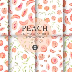 Watercolor Peach Seamless Pattern / Digital Paper Pack / JPG /  PNG