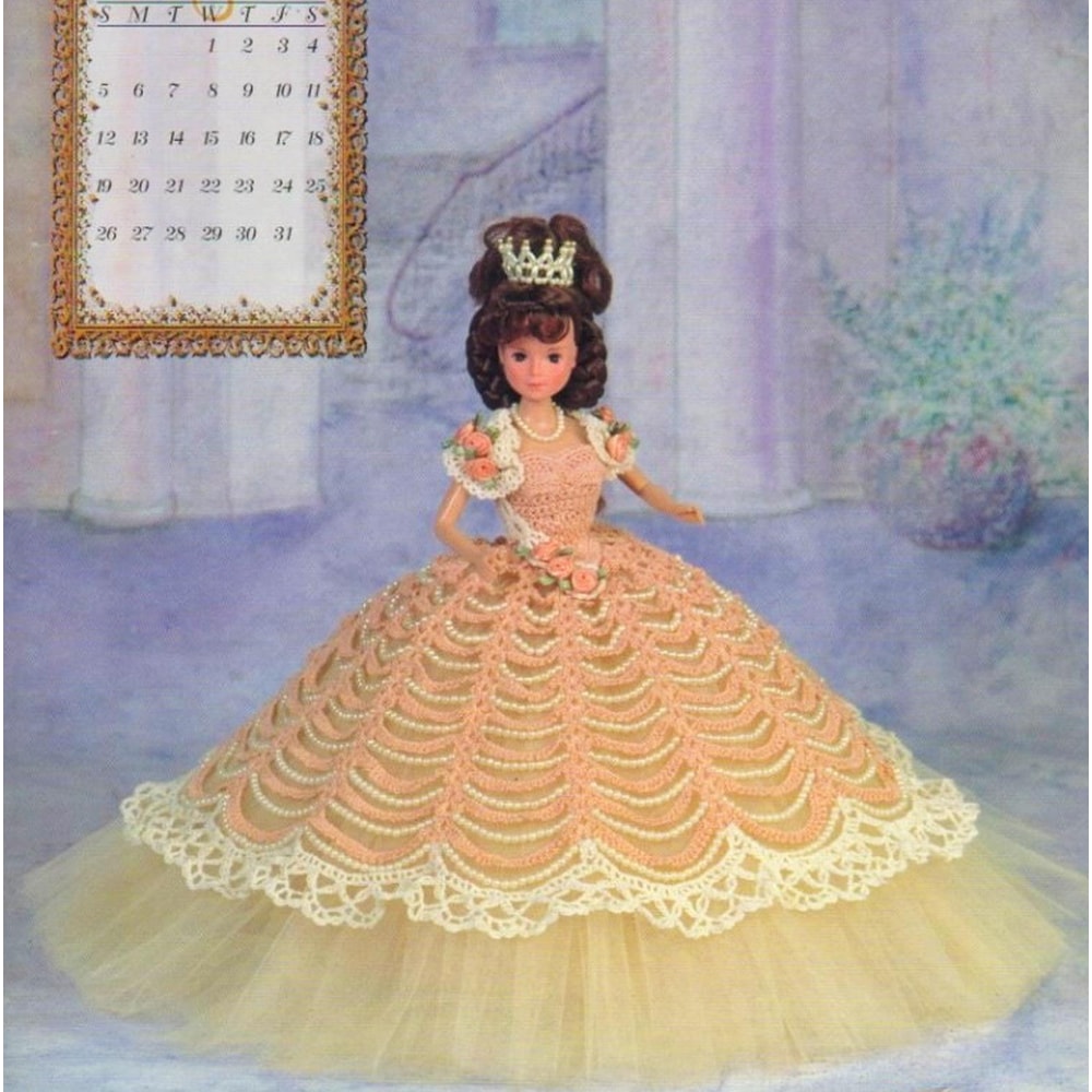 Barbie the ball gown crochet vintage pattern-crochet lace overlay with rows of pearls.jpg