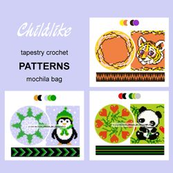 Tapestry crochet PATTERNS / 3 designs for children's bag - Set Childlike